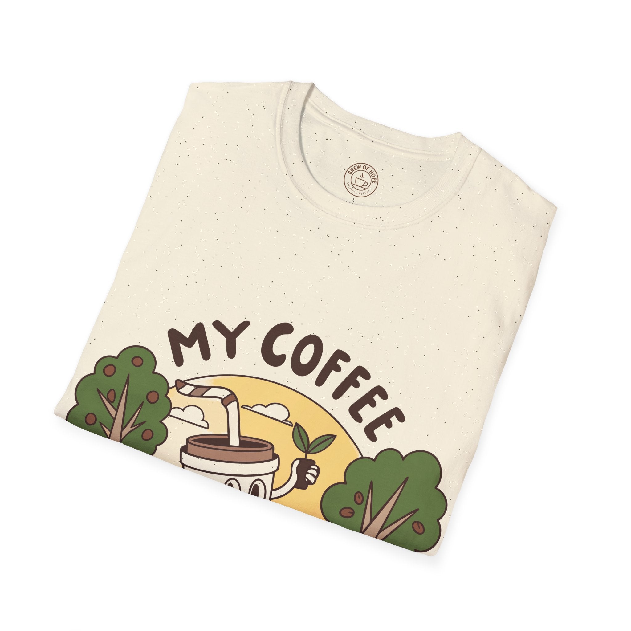 Eco-Friendly Coffee Lover T-Shirt, Unisex Softstyle Tee, Plant Trees Apparel, Gift for Coffee Lovers, Casual Wear, Nature Lovers Top