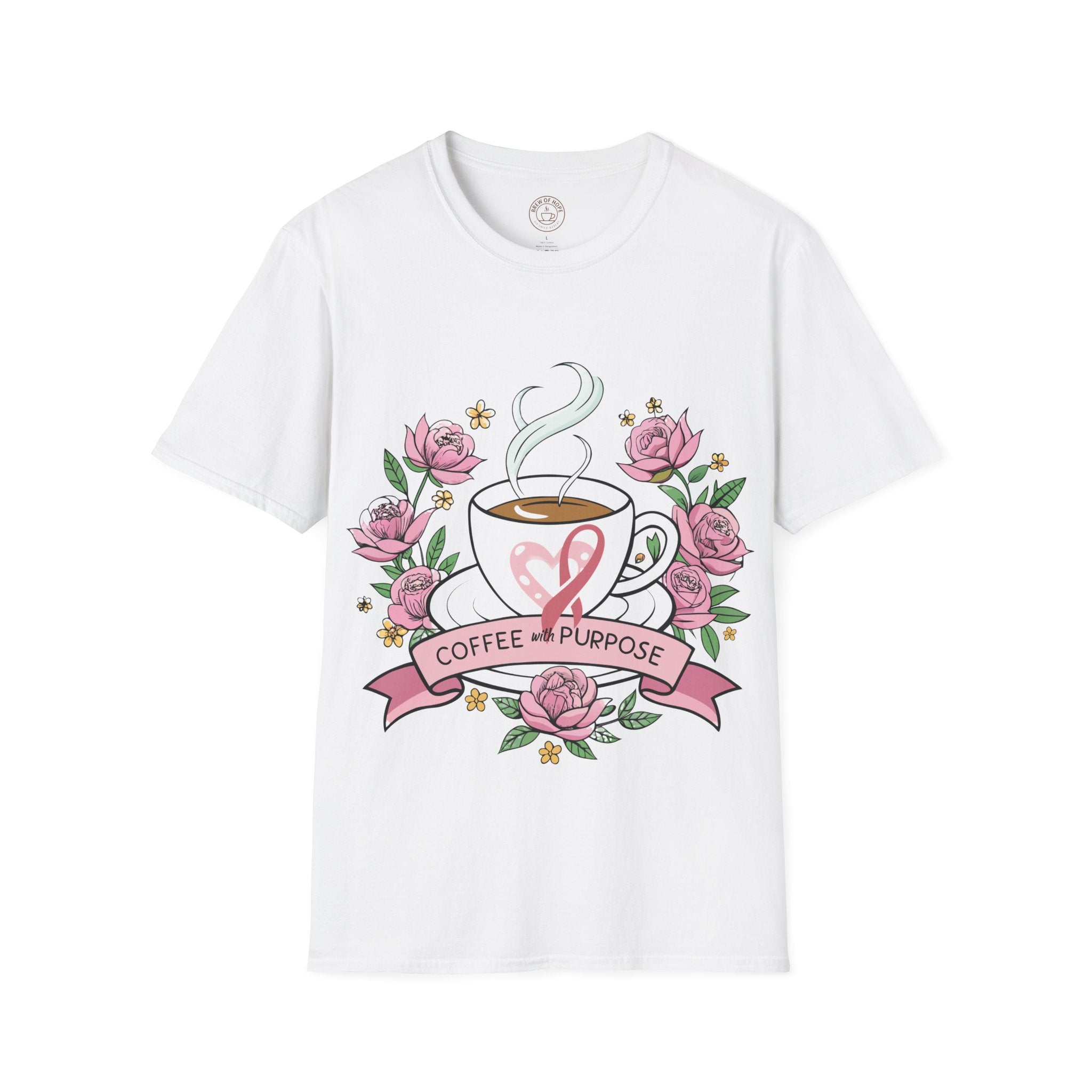 Coffee & Purpose Floral T-Shirt, Cozy Gift for Coffee Lovers, Mother's Day, Birthday tee, Inspirational Clothing, Everyday Casual Wear