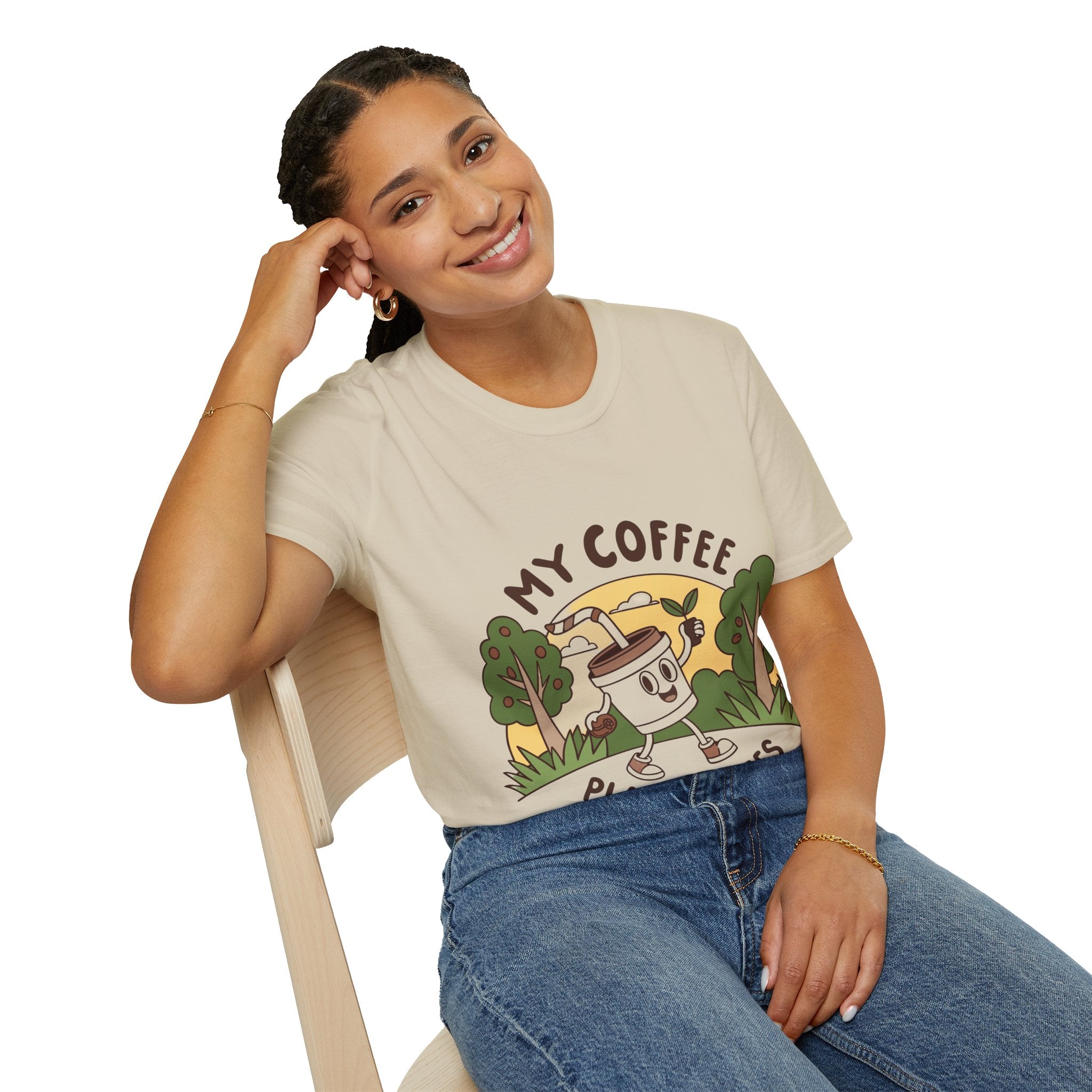 Eco-Friendly Coffee Lover T-Shirt, Unisex Softstyle Tee, Plant Trees Apparel, Gift for Coffee Lovers, Casual Wear, Nature Lovers Top