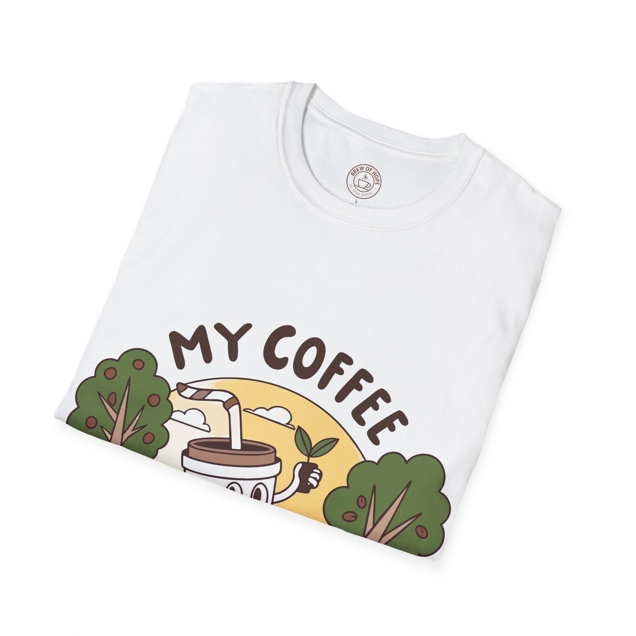 Eco-Friendly Coffee Lover T-Shirt, Unisex Softstyle Tee, Plant Trees Apparel, Gift for Coffee Lovers, Casual Wear, Nature Lovers Top