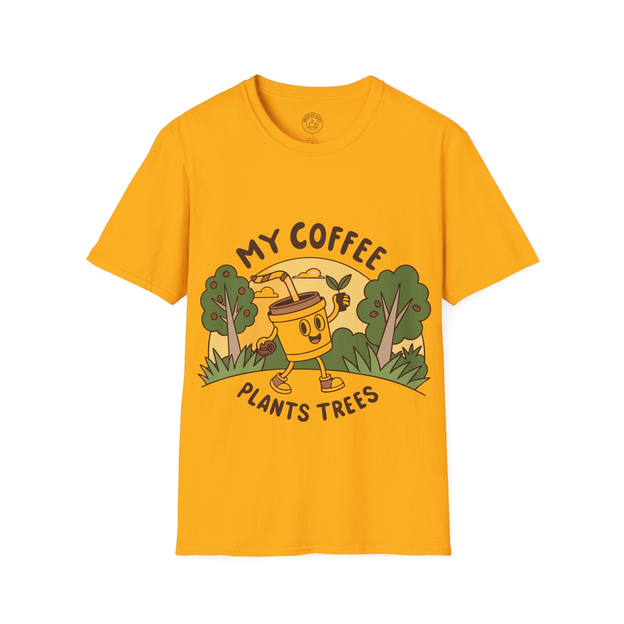 Eco-Friendly Coffee Lover T-Shirt, Unisex Softstyle Tee, Plant Trees Apparel, Gift for Coffee Lovers, Casual Wear, Nature Lovers Top