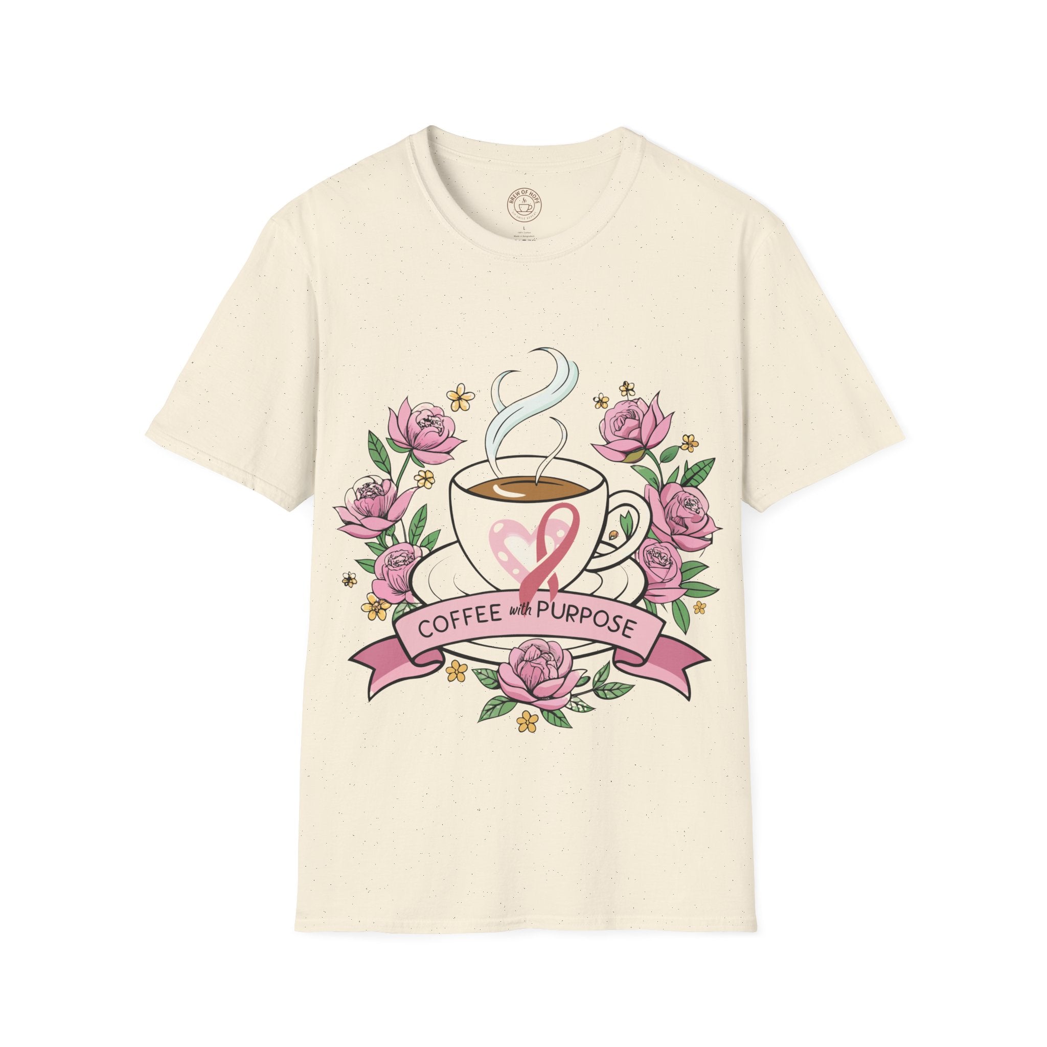 Coffee & Purpose Floral T-Shirt, Cozy Gift for Coffee Lovers, Mother's Day, Birthday tee, Inspirational Clothing, Everyday Casual Wear