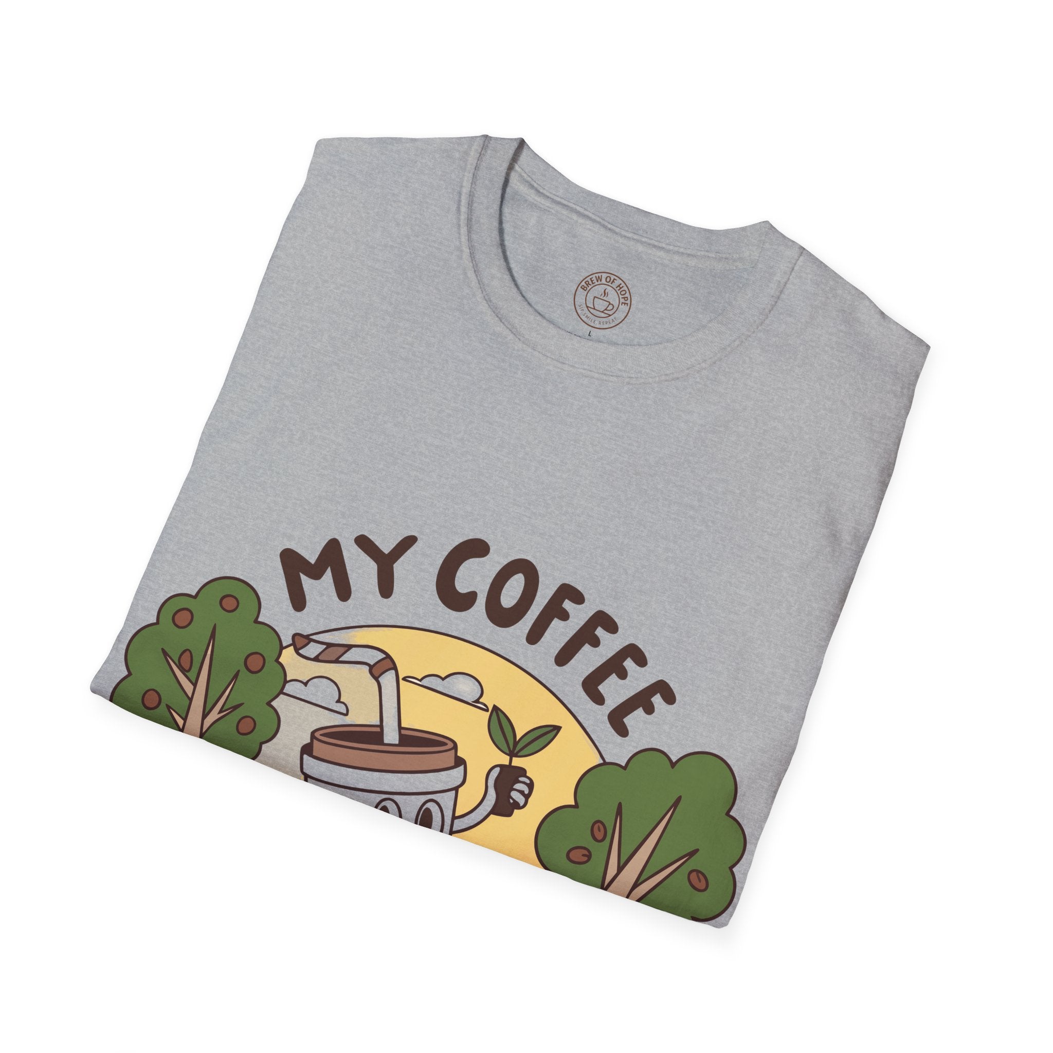Eco-Friendly Coffee Lover T-Shirt, Unisex Softstyle Tee, Plant Trees Apparel, Gift for Coffee Lovers, Casual Wear, Nature Lovers Top