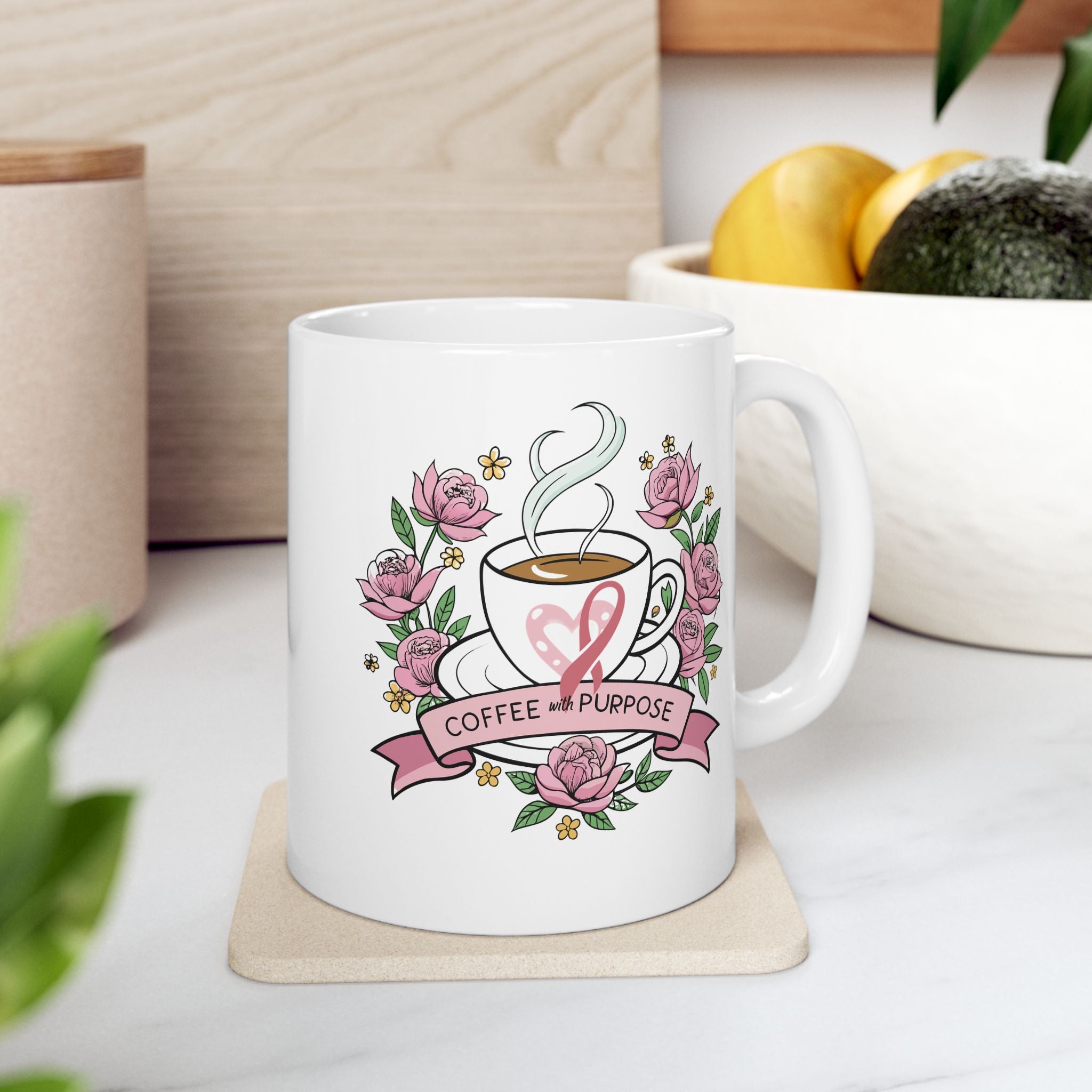 Floral Ceramic Mug with Inspirational Quote, Perfect Gift for Her, Coffee Lovers, Birthday or Mother's Day