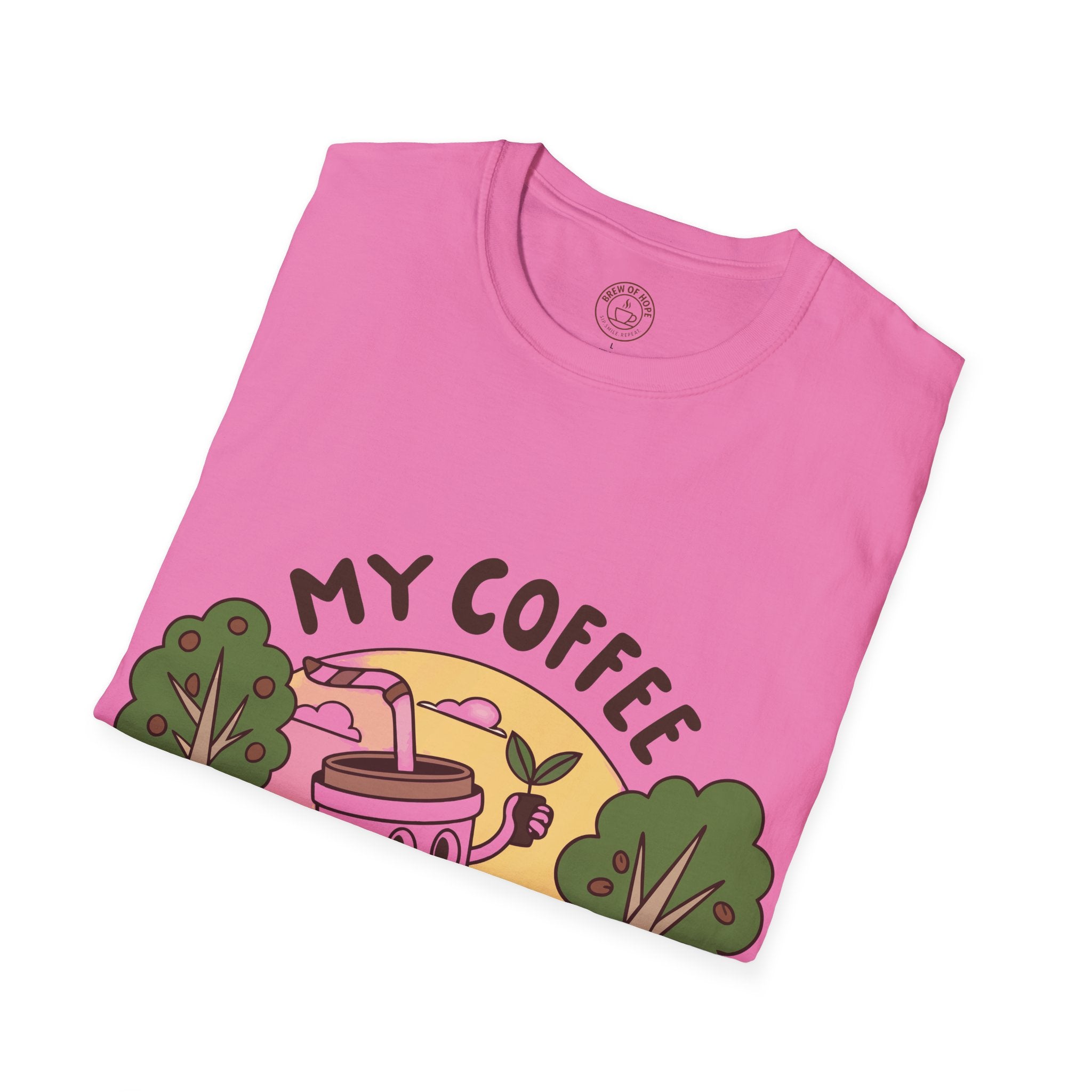 Eco-Friendly Coffee Lover T-Shirt, Unisex Softstyle Tee, Plant Trees Apparel, Gift for Coffee Lovers, Casual Wear, Nature Lovers Top