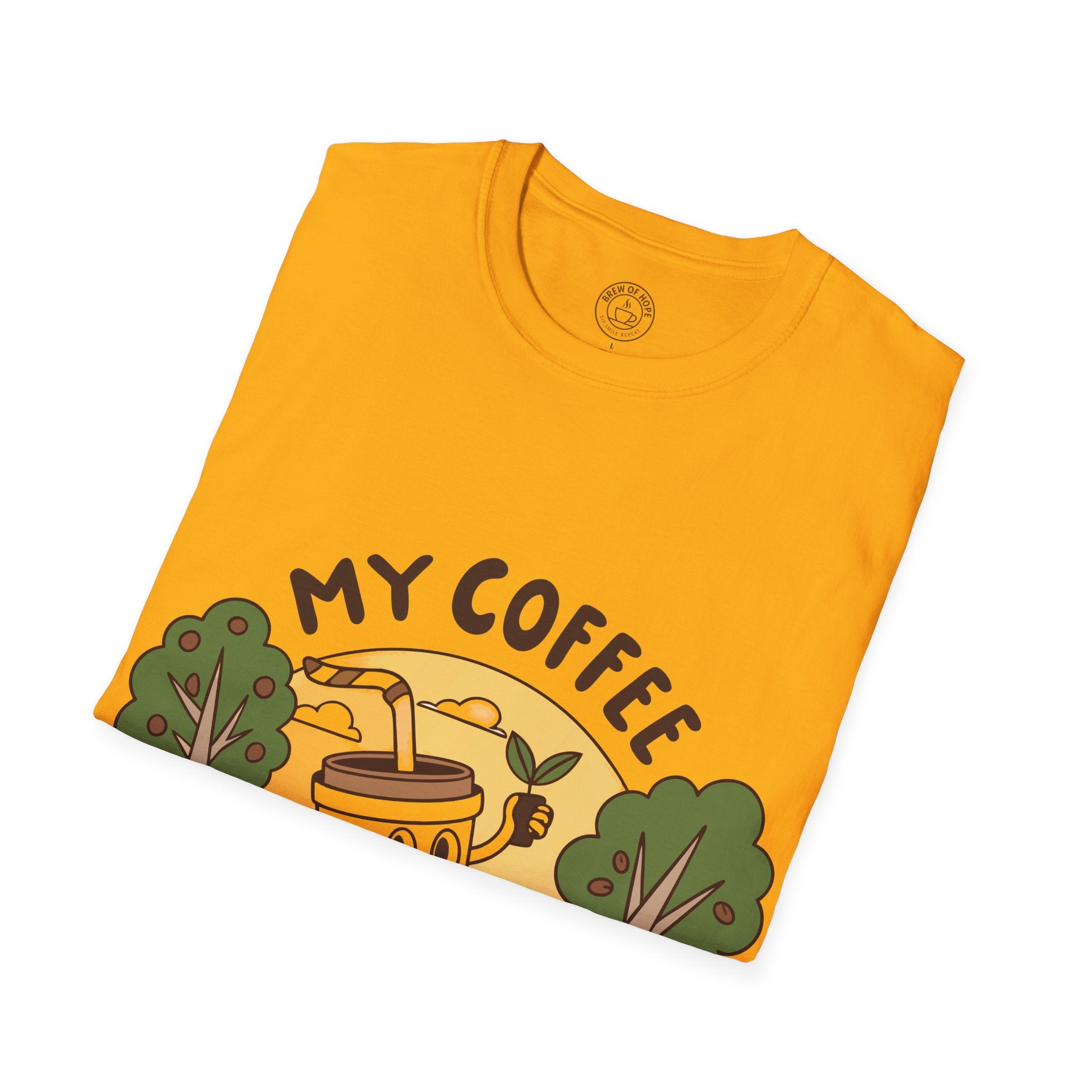 Eco-Friendly Coffee Lover T-Shirt, Unisex Softstyle Tee, Plant Trees Apparel, Gift for Coffee Lovers, Casual Wear, Nature Lovers Top