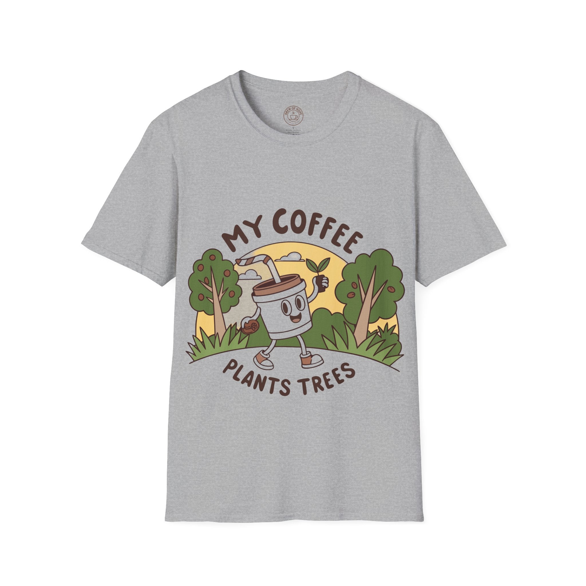 Eco-Friendly Coffee Lover T-Shirt, Unisex Softstyle Tee, Plant Trees Apparel, Gift for Coffee Lovers, Casual Wear, Nature Lovers Top