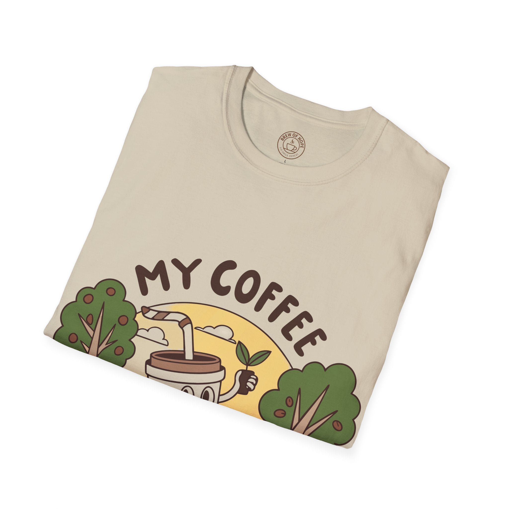 Eco-Friendly Coffee Lover T-Shirt, Unisex Softstyle Tee, Plant Trees Apparel, Gift for Coffee Lovers, Casual Wear, Nature Lovers Top