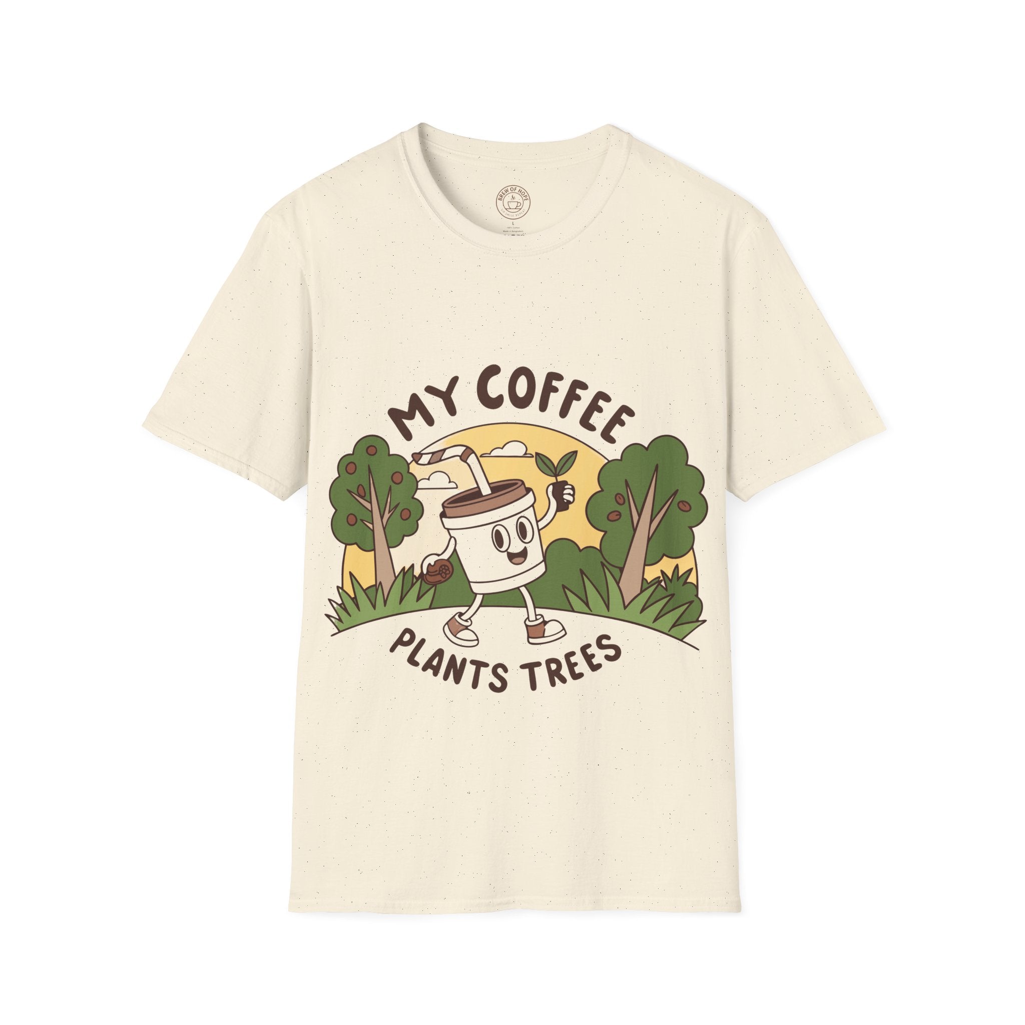 Eco-Friendly Coffee Lover T-Shirt, Unisex Softstyle Tee, Plant Trees Apparel, Gift for Coffee Lovers, Casual Wear, Nature Lovers Top