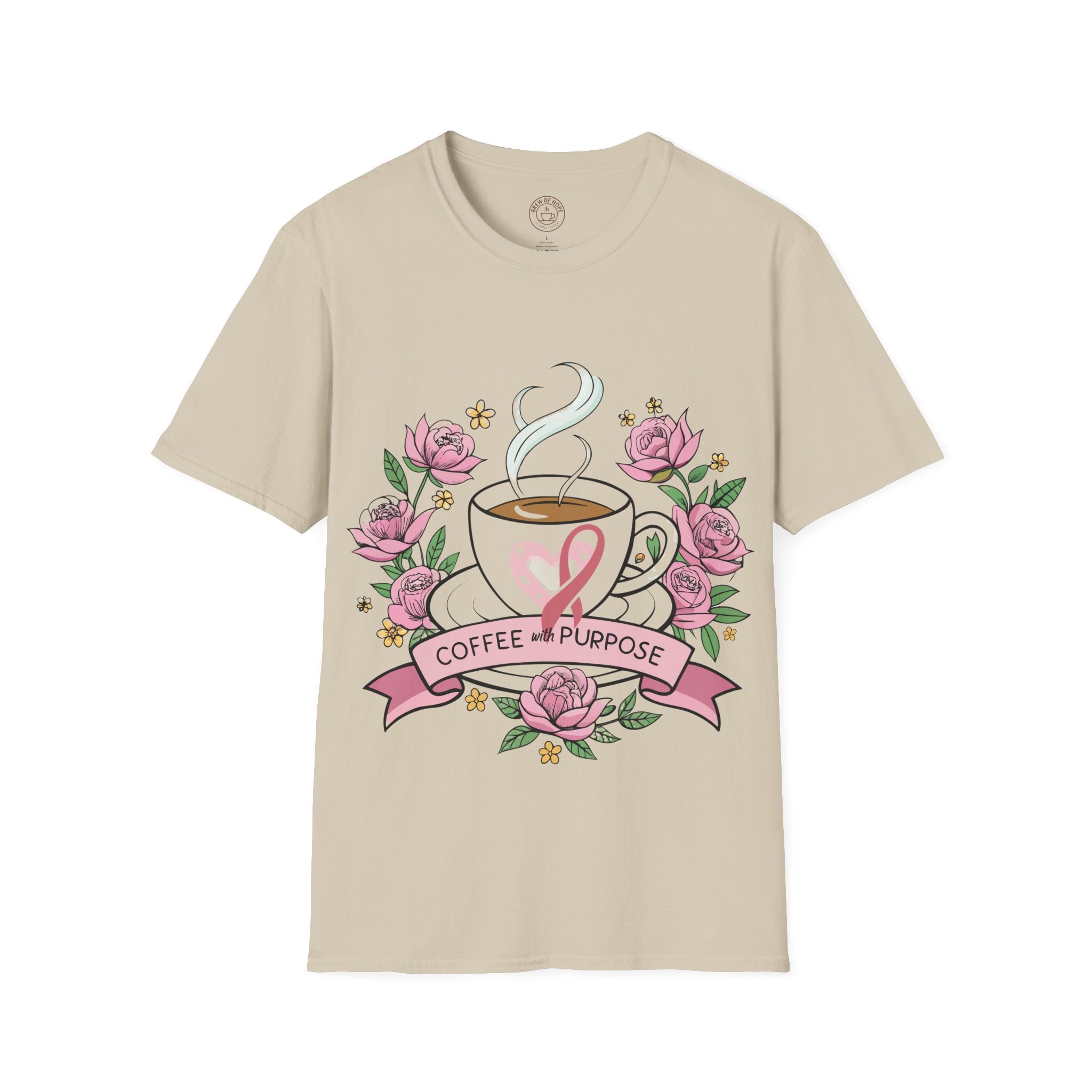 Coffee & Purpose Floral T-Shirt, Cozy Gift for Coffee Lovers, Mother's Day, Birthday tee, Inspirational Clothing, Everyday Casual Wear