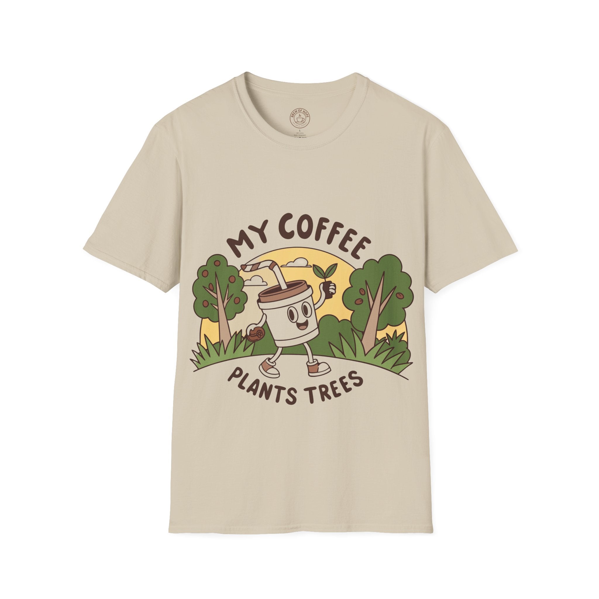 Eco-Friendly Coffee Lover T-Shirt, Unisex Softstyle Tee, Plant Trees Apparel, Gift for Coffee Lovers, Casual Wear, Nature Lovers Top