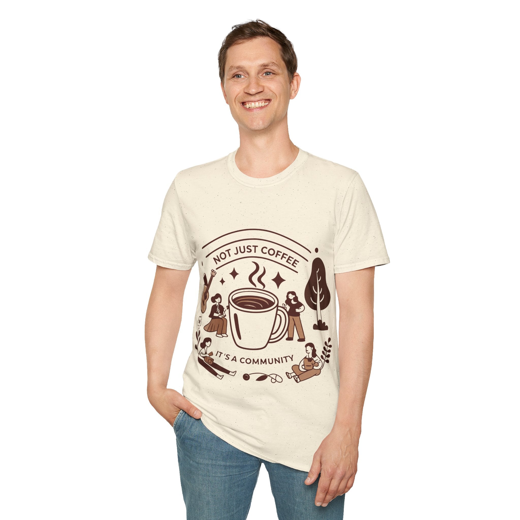 Community Vibes Unisex Softstyle T-Shirt, Coffee Lovers Gift, Casual Wear, Graphic Tee, Nice Day Out, Perfect for Friends Gatherings