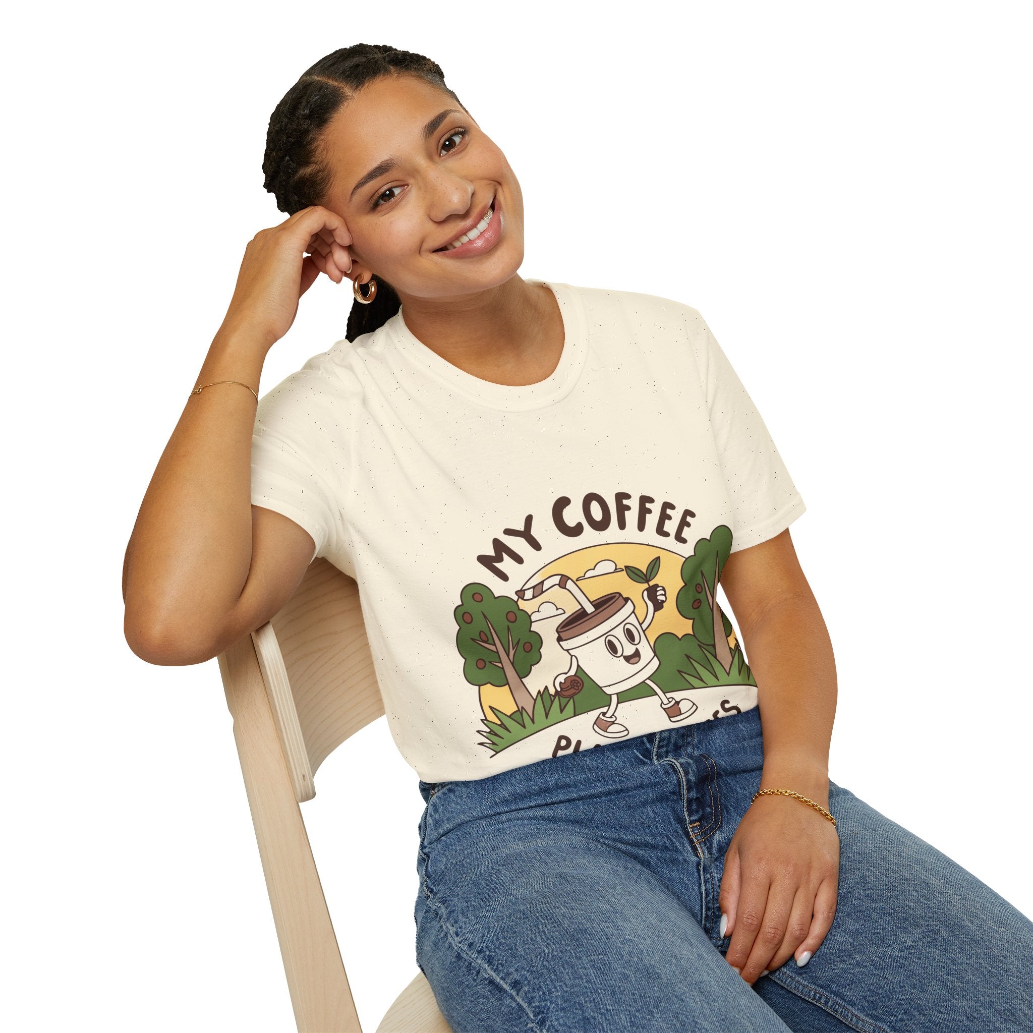 Eco-Friendly Coffee Lover T-Shirt, Unisex Softstyle Tee, Plant Trees Apparel, Gift for Coffee Lovers, Casual Wear, Nature Lovers Top