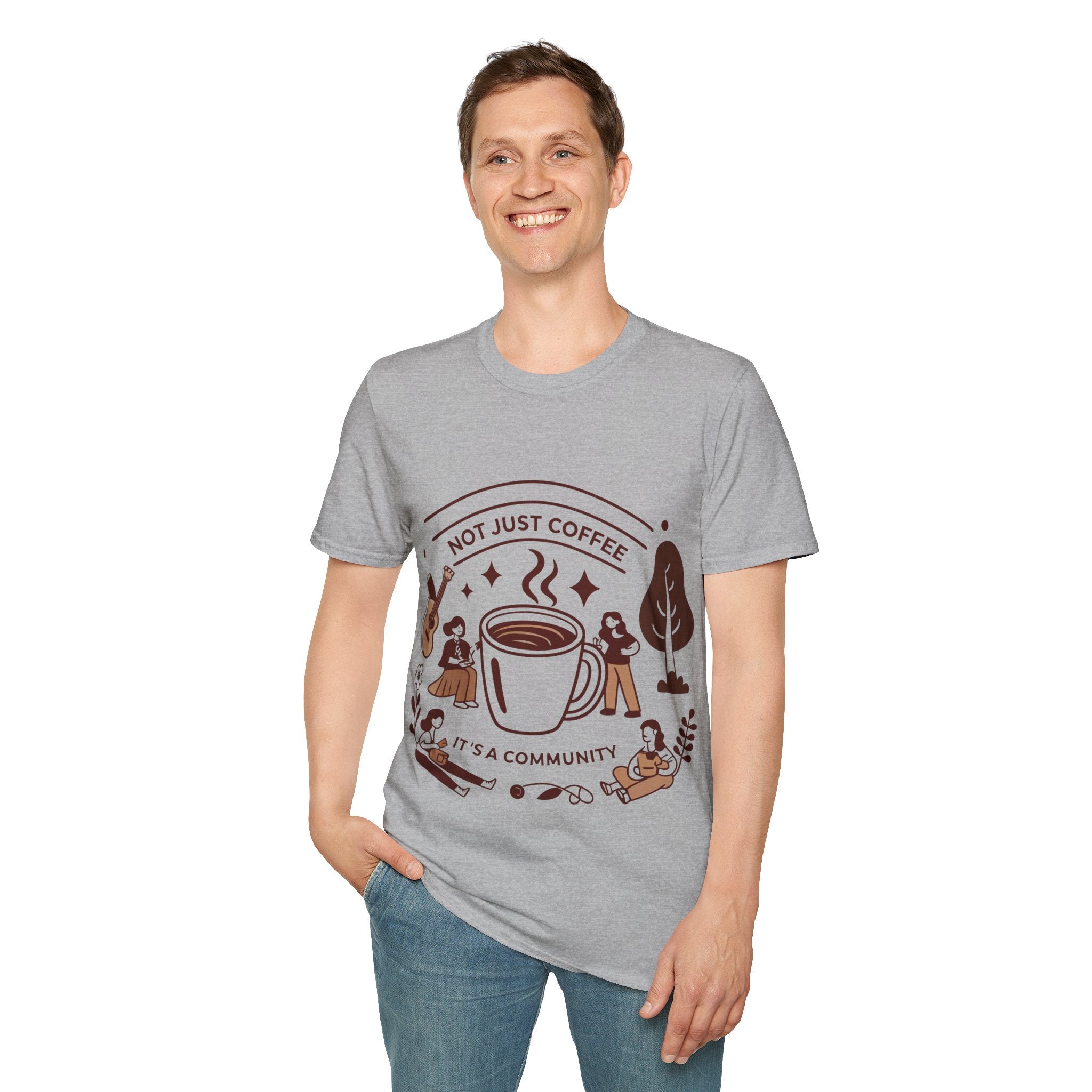 Community Vibes Unisex Softstyle T-Shirt, Coffee Lovers Gift, Casual Wear, Graphic Tee, Nice Day Out, Perfect for Friends Gatherings