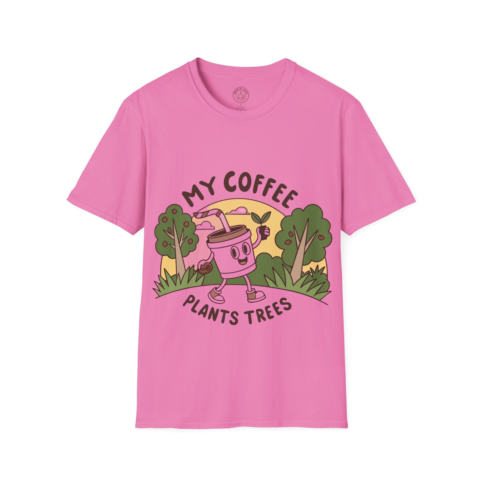 Eco-Friendly Coffee Lover T-Shirt, Unisex Softstyle Tee, Plant Trees Apparel, Gift for Coffee Lovers, Casual Wear, Nature Lovers Top